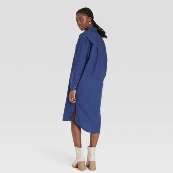 Universal Thread Midi Shirt‎ Dress XS Navy Blue Button Front - Picture 2 of 10
